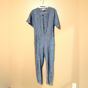 Girls/Juniors (14/16) Utility Blue & Woven White Cotton Jumpsuit